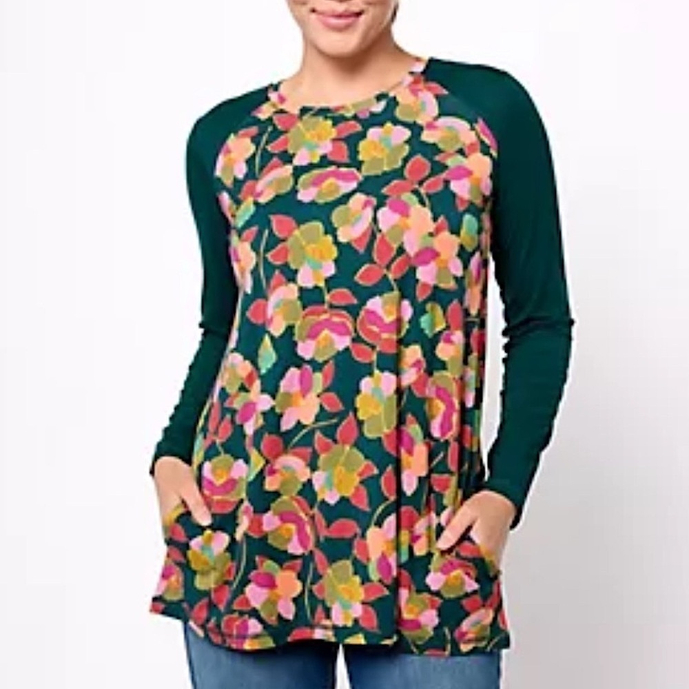 LOGO BY LORI GOLDSTEIN FLORAL PRINT TOP SZ XS/S EUC